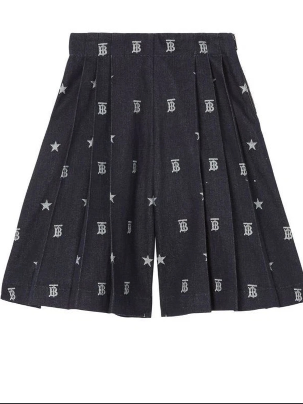 Burberry denim Pleated Girls' Shorts with White TB Monogram & Star Print